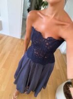 Navy Strapless Lace Corset Top - Image 2