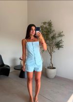Light Blue Linen Vest and Shorts Set - Image 3