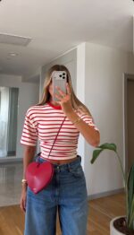 Red and White Striped Crop Top - Image 2