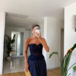 Navy Strapless Lace Corset Top