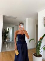Navy Strapless Lace Corset Top