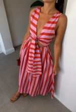 Red and Pink Striped Maxi Dress - Image 2