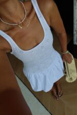 White Eyelet Sleeveless Mini Dress - Image 3