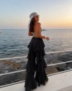 Black Tiered Ruffle Flare Pants - Image 2