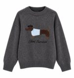 Gray Dachshund Embroidered Knit Sweater