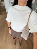 White Ribbed Knit Short Sleeve Sweater - Image 3