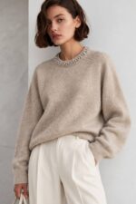 Beige Sweater With Embellished Neckline - Image 2
