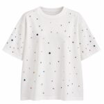 White T-Shirt With Multicolor Rhinestone Accents