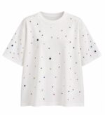 White T-Shirt With Multicolor Rhinestone Accents