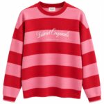 Red and Pink Striped Crewneck Sweatshirt