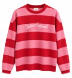 Red and Pink Striped Crewneck Sweatshirt