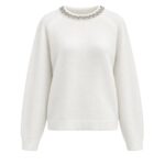 White Sweater With Embellished Neckline