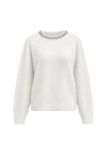 White Sweater With Embellished Neckline