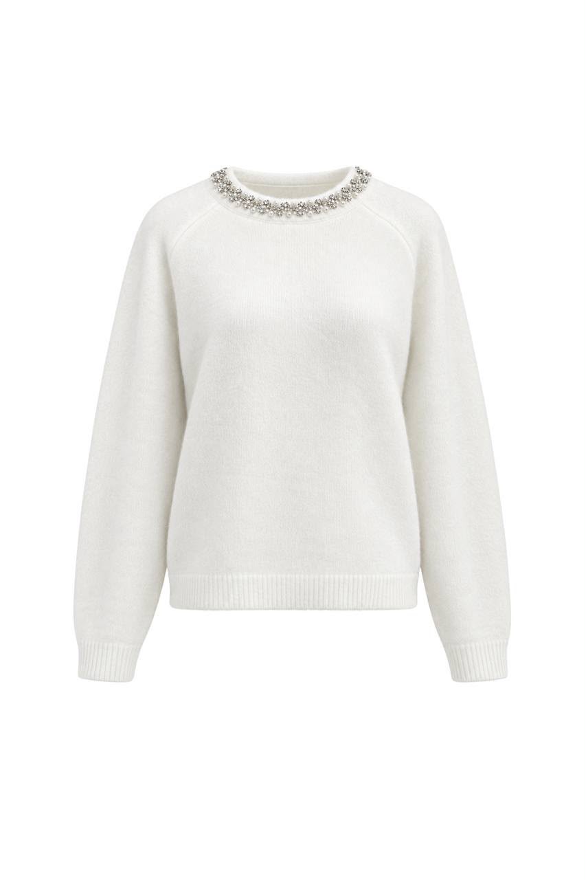 125be4af-dce2-4de8-94d5-a7878f2a124d White Sweater With Embellished Neckline - Image 1