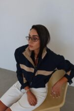 Navy and Beige Zip Up Track Jacket - Image 4