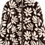 Brown White Floral Fleece Zip Jacket
