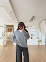 Gray V-Neck Knit Sweater - Image 2