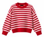 Red and White Striped Crewneck Sweater