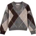 Aphrodite Argyle V-Neck Sweater Grey Brown