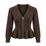 Brown Peplum Zip-Up Cardigan