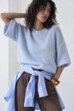 Light Blue Short Sleeve Knit Sweater - Image 2
