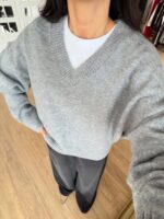 Gray V-Neck Knit Sweater - Image 3