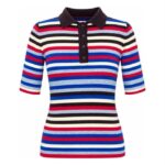 Striped Polo Collar Short Sleeve Top