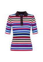 Striped Polo Collar Short Sleeve Top