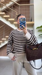 Black and White Striped Knit Sweater - Image 3