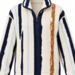 Striped Sherpa Fleece Zip Jacket Cream Navy