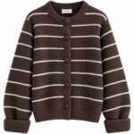 Brown Striped Knit Button Cardigan