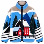Winter Village Scene Fleece Jacket