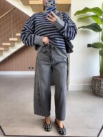High Waist Wide Leg Grey Jeans - Image 5
