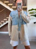 Denim and Knit Colorblock Cardigan - Image 2