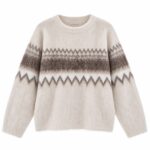Beige Fair Isle Pattern Knit Sweater