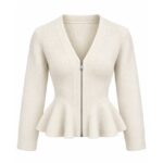 Ivory Peplum Knit Zip Cardigan