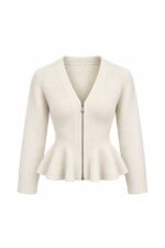 Ivory Peplum Knit Zip Cardigan
