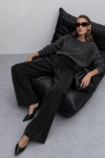 Black Wide Leg Corduroy Pants - Image 2