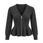 Charcoal Peplum Zip-Up Knit Cardigan