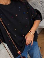 Black T-Shirt With Colorful Rhinestone Embellishments - Image 2