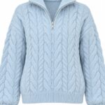 Light Blue Cable Knit Half-Zip Sweater