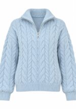 Light Blue Cable Knit Half-Zip Sweater