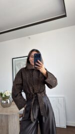 Brown Animal Print Belted Jacket - Image 2