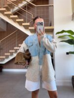 Denim and Knit Colorblock Cardigan - Image 3