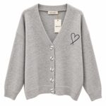 Aphrodite Grey Heart Embroidered Cardigan