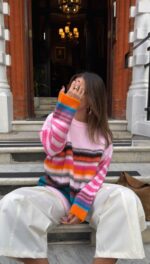 Pink Multicolor Striped Knit Sweater - Image 2