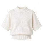 White Ribbed Knit Short Sleeve Sweater