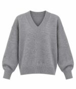 Gray V-Neck Knit Sweater