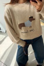 Beige Sweater With Dachshund Dog Print - Image 4