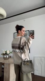 Beige Fair Isle Pattern Knit Sweater - Image 4
